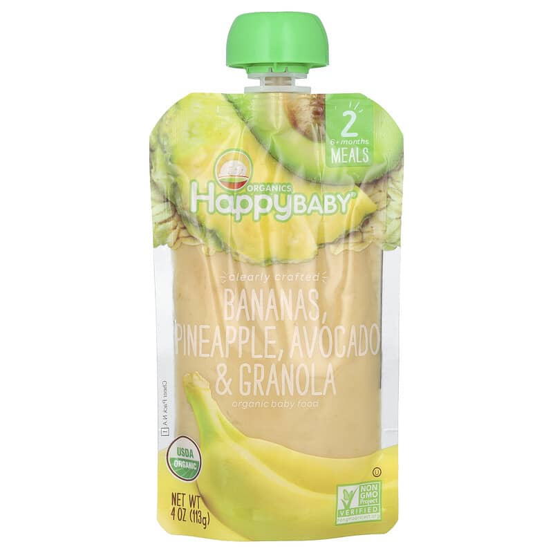 Happy Baby®, Organic Baby Food, 6+ Months, Bananas, Pineapple, Avocado  Granola, oz (113 g)