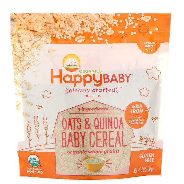 Happy Family Organics, クリアリークラフテッド、オーツ＆キヌアベビーシリアル、198g（7oz）