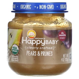 Happy Family Organics‏, Happy Baby, לגיל 6 חודשים ומעלה, אגס ושזיפים מיובשים, 113 גרם (4 אונקיות)