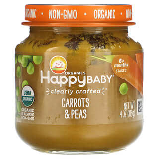 Happy Family Organics, Bebê Feliz, Mais de 6 Meses, Cenoura e Ervilha, 113 g (4 oz)