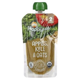 Happy Family Organics, Happy Baby, органический восстанавливающий прикорм, для детей от 6 месяцев, яблоки, листовая капуста и овсянка, 113 г (4 унции)
