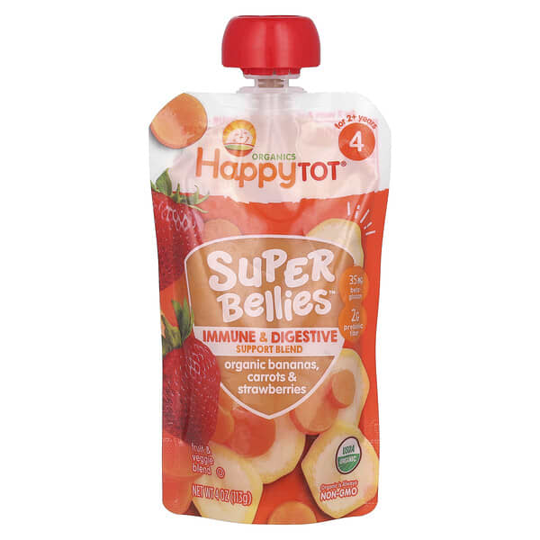 Happy Family Organics, Happy Tot®, Superbellies™, 2세 이상용, 유기농 바나나, 당근, 딸기 맛, 113g(4oz)