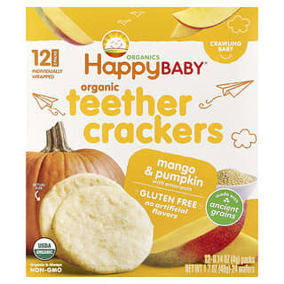 Happy Family Organics, Happy Baby，有機磨牙餅乾，芒果和南瓜及莧菜，12 包，每包 0.14 盎司（4 克）