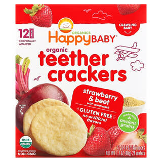 Happy Family Organics, Organic Teether Crackers, Strawberry & Beet with Amaranth, 12 Packs, 0.14 oz (4 g) Each