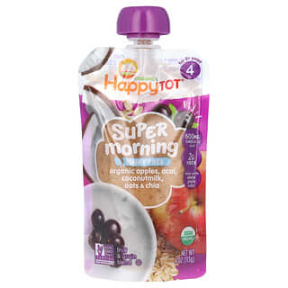 Happy Family Organics, Happy Tot, Super Morning, Dairy Free, For 2+ Years, Organic Apples, Acai, Coconutmilk, Oats & Chia, 4 oz (113 g)