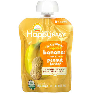 Happy Family Organics, Happy Baby, Nutty Blends, 6+ Months, Organic Bananas with 1/2 tsp Peanut Butter, 3 oz (85 g)