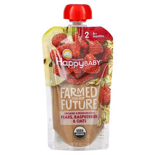 Happy Family Organics, Happy Baby, Farmed For Our Future, 6+ Months, Organic Pears, Raspberries & Oats, 4 oz (113 g) Each