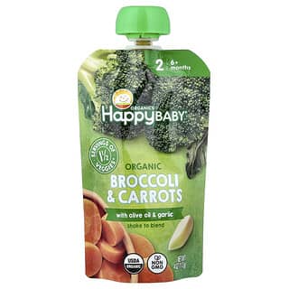 Happy Family Organics, Happy Baby®, Organic Broccoli & Carrots with Olive Oil + Garlic, 6+ Months, 4 oz (113 g)