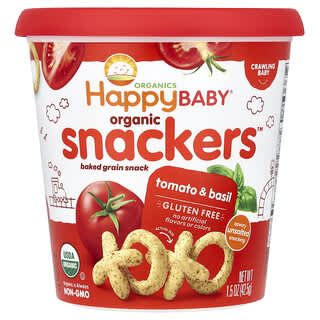 هابي بيبي‏, Organic Snackers، طماطم وريحان، 1.5 أونصة (42.5 جم)