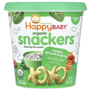 Happy Family Organics, Organic Snackers, сливочный шпинат и морковь, 42,5 г (1,5 унции)