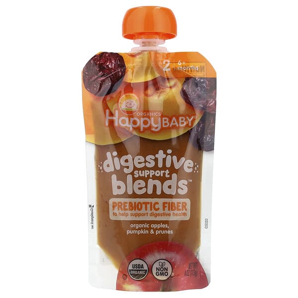 Happy Family Organics, Happy Baby®, Digestive Support Blends™, 생후 6개월 이상, 유기농 사과, 호박, 자두, 113g(4oz)