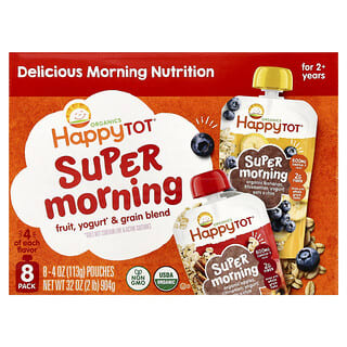 Happy Family Organics, Happy Tot®, Super Morning Fruit, For 2+ Years, Yogurt & Grain Blend, Variety Pack, 8 Pack, 4 oz (113 g) Each