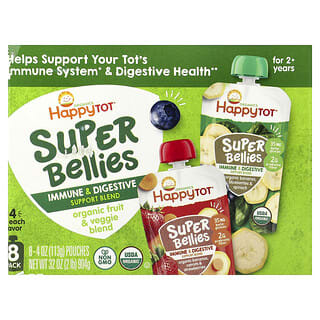 Happy Family Organics, HappyTot®, Super Bellies, For 2+ Years, Organic Fruit & Veggie Blend, Variety Pack, 8 Pack, 4 oz (113 g) Each