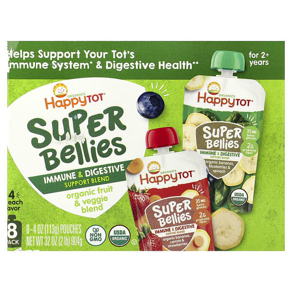 Happy Family Organics, Happy Tot®, Super Wellies™, 2세 이상용, 유기농 과일 및 채소 혼합물, 버라이어티 팩, 8팩, 각 113g(4oz)