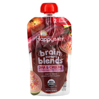 Happy Family Organics, Happy Baby, Mezclas para favorecer el cerebro, Más de 6 meses, Manzanas orgánicas, Zanahorias moradas y guayaba`` 113 g (4 oz)