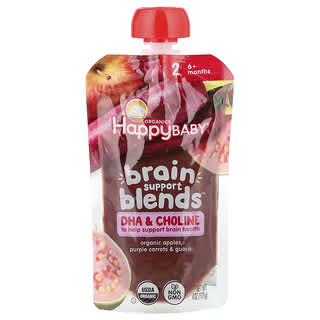 Happy Family Organics, Happy Baby, Brain Support Blends, 6+ Months, Organic Apples, Purple Carrots & Guava, 4 oz (113 g)