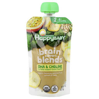 Happy Family Organics, Happy Baby®，大腦幫助混合物™，6 個月以上，有機香蕉、菠菜、西番蓮和燕麥，4 盎司（113 克）