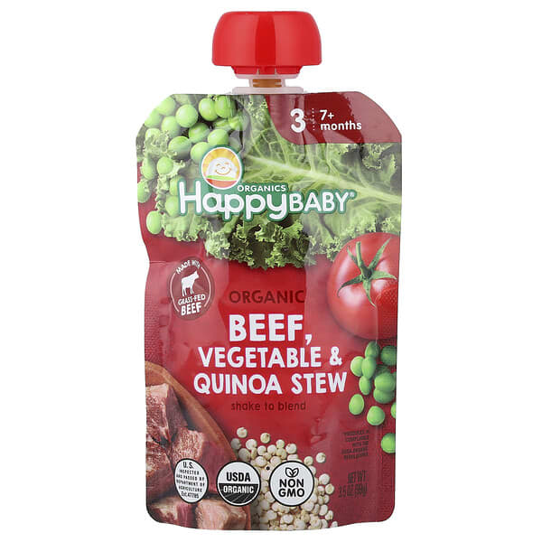 Happy Family Organics, Happy Baby®, 유기농 소고기, 7개월 이상, 채소 & 퀴노아 스튜, 99g(3.5oz)