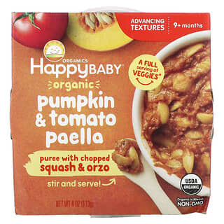 Happy Family Organics, Happy Baby, Paella biologique à la citrouille et aux tomates, 9 mois et plus, 113 g