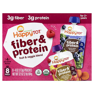 Happy Family Organics, Happy Tot®, Fibra y proteína, Para niños de 2 años en adelante, Variedad, 8 sobres, 113 g (4 oz) cada uno