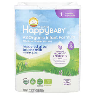 Happy Family Organics, A2 Organic Infant Formula, Milk-Based Powder with Iron, 0-12 Months , 22.9 oz (650 g)