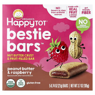 Happy Family Organics, Happy Tot®, Bestie Bars™, Burro di arachidi e lampone, 5 barrette, 21 g ciascuna