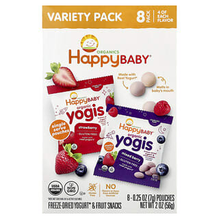 هابي بيبي‏, Happy Baby® ، زبادي عضوي ، وجبات خفيفة من الزبادي والفاكهة المجففة بالتجميد ، عبوة متنوعة للأطفال ، 8 أكياس ، 0.25 أونصة (7 جم) لكل كيس