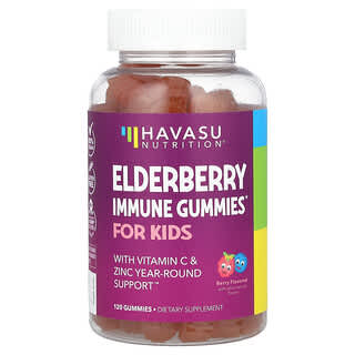 Havasu Nutrition, жевательные таблетки с бузиной для иммунитета с витамином C и цинком, для детей, со вкусом ягод, 120 жевательных таблеток