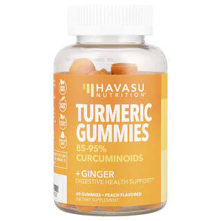 Havasu Nutrition, Turmeric + Ginger Gummies, Kurkuma + Ingwer-Fruchtgummis, Pfirsich, 60 Fruchtgummis