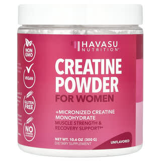 Havasu Nutrition, Creatina en polvo para mujeres, Sin sabor, 300 g (10,6 oz)