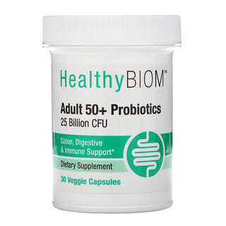 HealthyBiom, بروبيوتيك للبالغين بعمر أكبر من 50 عامًا، 25 مليار وحدة تشكيل مستعمرة، 30 كبسولة نباتية