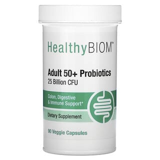 HealthyBiom, Probióticos para adultos mayores de 50 años, 25.000 millones de UFC, 90 cápsulas vegetales