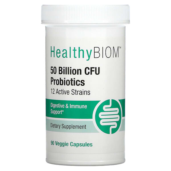 HealthyBiom, пробиотики, 50 млрд КОЕ, 90 вегетарианских капсул