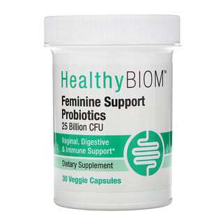 HealthyBiom, Feminine Support Probiotics, 25 Billion CFUs, 30 Veggie Capsules