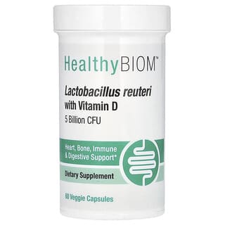 HealthyBiom, Lactobacillus reuteri LRC con vitamina D, 5000 millones de UFC, 60 cápsulas vegetales