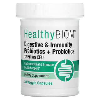 HealthyBiom, Pre + Pro, Prebióticos y probióticos para el sistema digestivo e inmunitario, 12.000 millones de UFC, 30 cápsulas vegetales