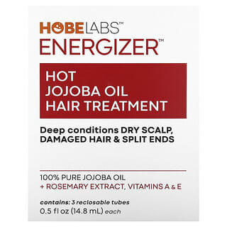 Hobe Labs, Energizer, trattamento per capelli con olio di jojoba caldo, 3 tubi richiudibili, 14,8 ml ciascuno