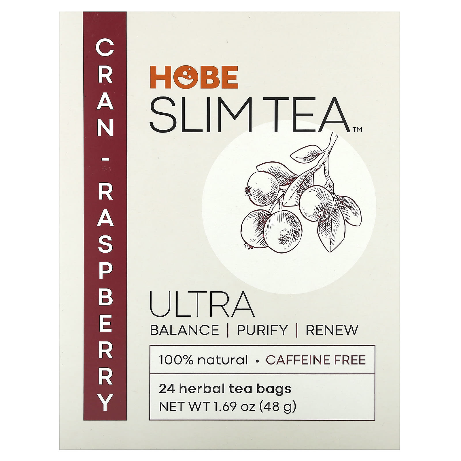 Hobe Labs Ultra Slim Tea Cran Raspberry Caffeine Free 24 Herbal Tea Bags 169 Oz 48 G 9191