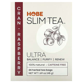 Hobe Labs‏, תה Ultra Slim Tea, חמוציות ופטל, נטול קפאין, 24 שקיקי תה צמחים, 48 גרם (1.69 אונקיות)