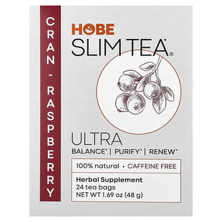 Hobe Labs, Ultra Slim Tea, Cran-Raspberry, Без кофеїну, 24 пакетики трав’яного чаю, 1,69 унції (48 г)