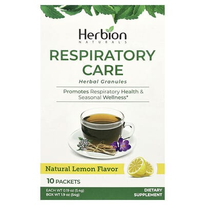 Herbion Naturals, Respiratory Care, Herbal Granules, Natural Lemon Flavor, 10 Bags, 0.19 oz (5.4 g) Each