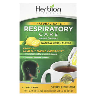 Herbion Naturals, Cuidado de las vías respiratorias, Gránulos herbales, Limón natural, 10 sobres, 5,4 g (0,19 oz) cada uno