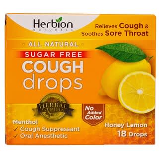 Herbion Naturals, Naturals, Cough Drops, Sugar Free, Honey Lemon, 18 Drops