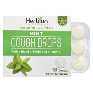 Herbion Naturals, Cough Drops, Hustenbonbons, zuckerfrei, Minze, 18 Tropfen