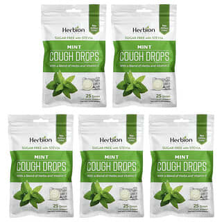 Herbion Naturals, Pastillas para la tos, Menta, Paquete de 5, 25 gotas cada uno