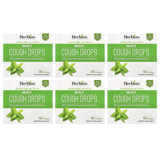 Herbion Naturals, Obat Batuk, Bebas Gula, Mint, 6 Bungkus, Masing-Masing 18 Tetes
