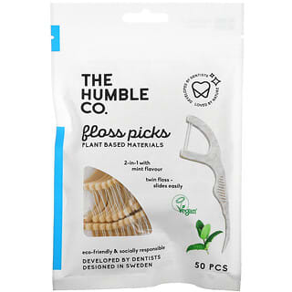 The Humble Co., Palillos para hilo dental 2 en 1, Menta, 50 palillos
