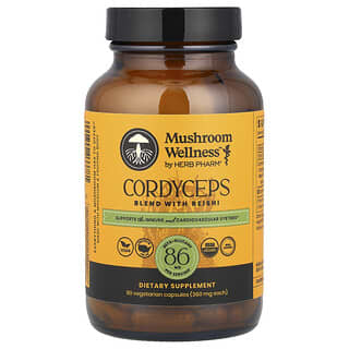 Herb Pharm, Mushroom Wellness™, Cordyceps, amestec cu Reishi, 360 mg, 90 capsule vegetariene