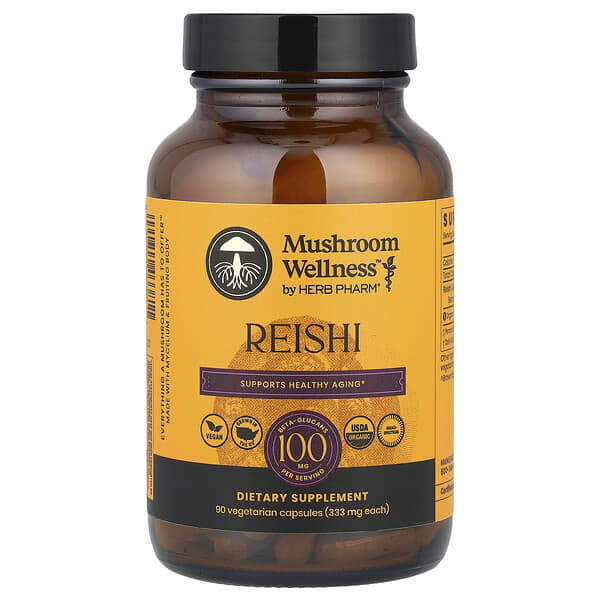 Herb Pharm, Mushroom Wellness™, 영지버섯, 베지 캡슐 90정(캡슐 1정당 333mg)