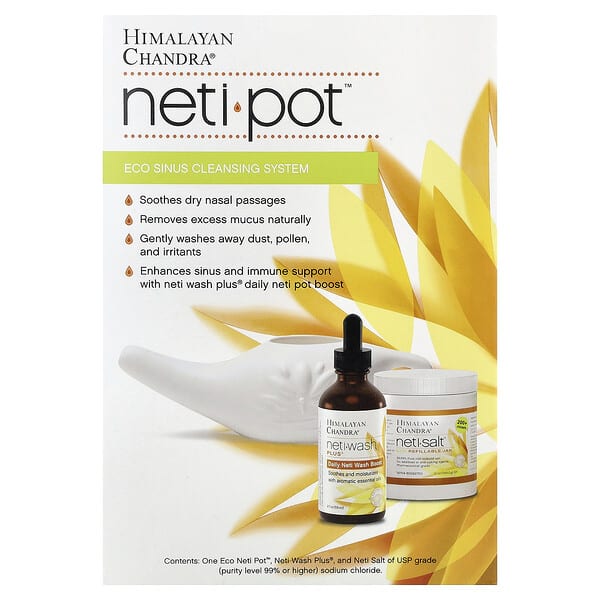 Himalayan Chandra, Neti Pot™, Sistema ecológico de limpieza sinusal, Kit de 3 piezas